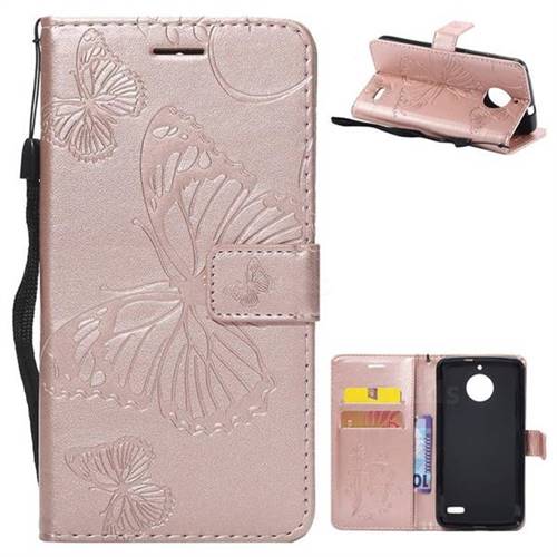 Embossing 3D Butterfly Leather Wallet Case for Motorola Moto E4(Europe) - Rose Gold