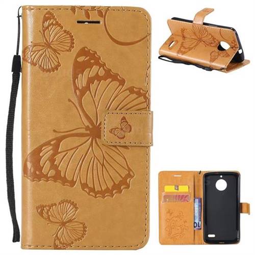 Embossing 3D Butterfly Leather Wallet Case for Motorola Moto E4(Europe) - Yellow