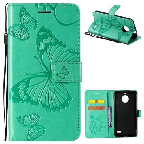 Embossing 3D Butterfly Leather Wallet Case for Motorola Moto E4(Europe) - Green