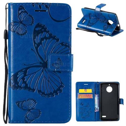 Embossing 3D Butterfly Leather Wallet Case for Motorola Moto E4(Europe) - Blue