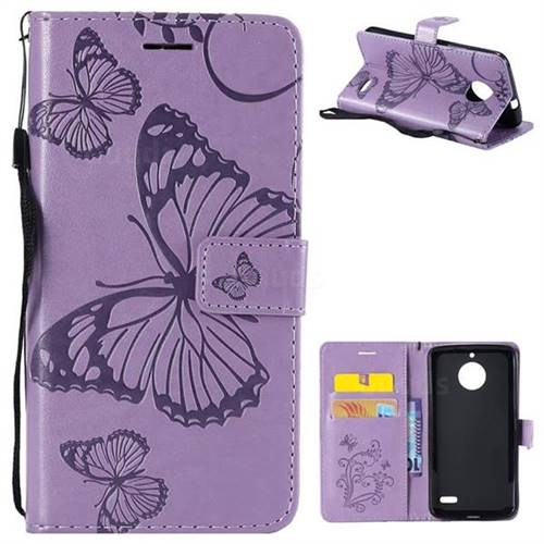 Embossing 3D Butterfly Leather Wallet Case for Motorola Moto E4(Europe) - Purple