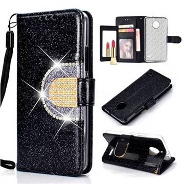 Glitter Diamond Buckle Splice Mirror Leather Wallet Phone Case for Motorola Moto E4(Europe) - Black