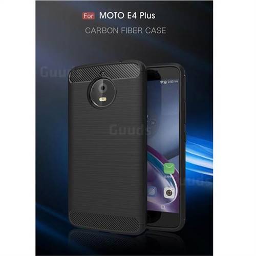 Luxury Carbon Fiber Brushed Wire Drawing Silicone TPU Back Cover for Motorola Moto E4 Plus (Black)