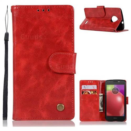 Luxury Retro Leather Wallet Case for Motorola Moto E4 Plus(Europe) - Red