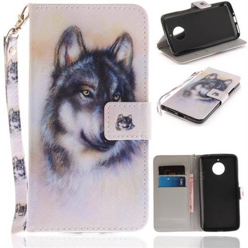 Snow Wolf Hand Strap Leather Wallet Case for Motorola Moto E4 Plus(Europe)