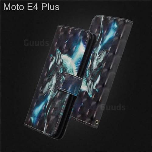Snow Wolf 3D Painted Leather Wallet Case for Motorola Moto E4 Plus(Europe)