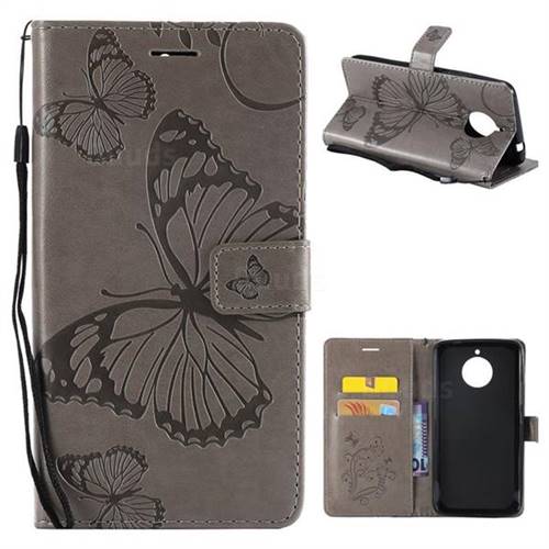 Embossing 3D Butterfly Leather Wallet Case for Motorola Moto E4 Plus(Europe) - Gray