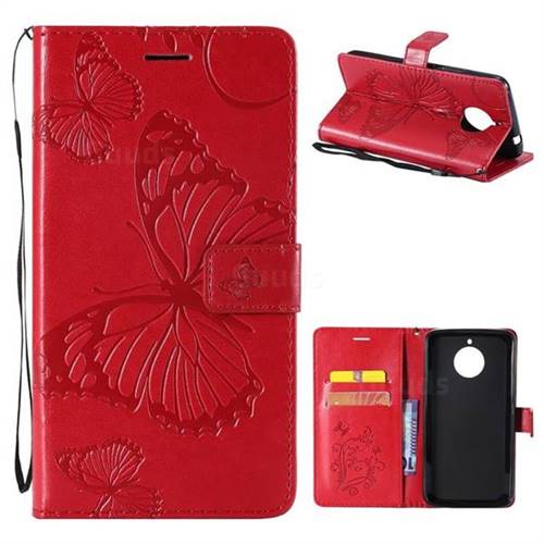 Embossing 3D Butterfly Leather Wallet Case for Motorola Moto E4 Plus(Europe) - Red