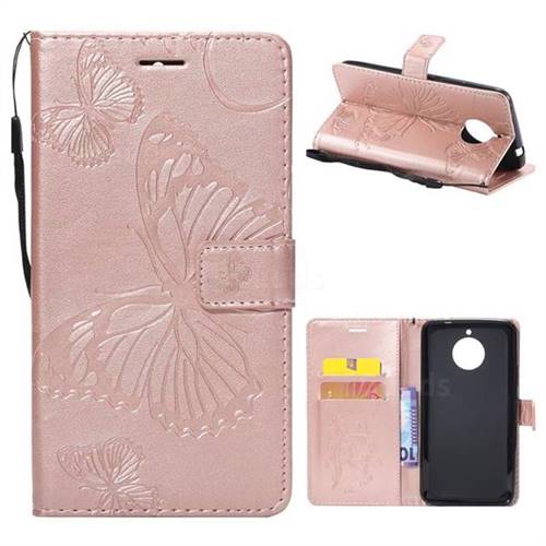 Embossing 3D Butterfly Leather Wallet Case for Motorola Moto E4 Plus(Europe) - Rose Gold