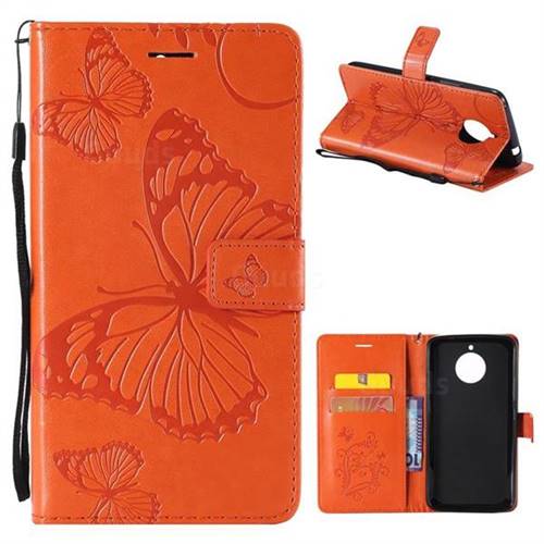 Embossing 3D Butterfly Leather Wallet Case for Motorola Moto E4 Plus(Europe) - Orange