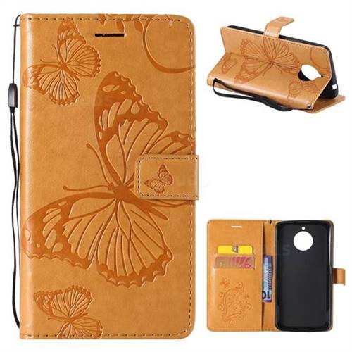 Embossing 3D Butterfly Leather Wallet Case for Motorola Moto E4 Plus(Europe) - Yellow