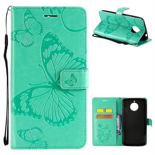 Embossing 3D Butterfly Leather Wallet Case for Motorola Moto E4 Plus(Europe) - Green