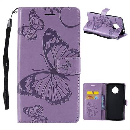 Embossing 3D Butterfly Leather Wallet Case for Motorola Moto E4 Plus(Europe) - Purple
