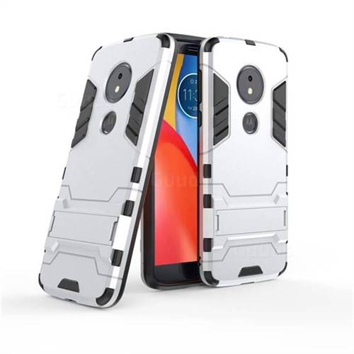 Armor Premium Tactical Grip Kickstand Shockproof Dual Layer Rugged Hard Cover for Motorola Moto E5 - Silver