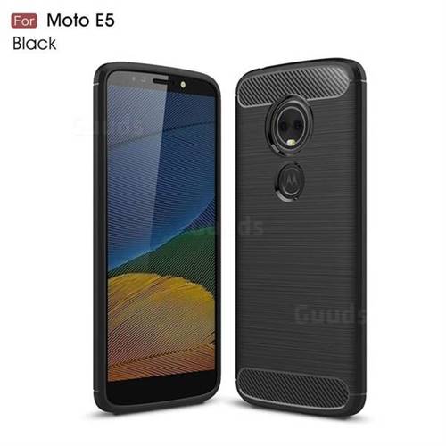 Luxury Carbon Fiber Brushed Wire Drawing Silicone TPU Back Cover for Motorola Moto E5 - Black