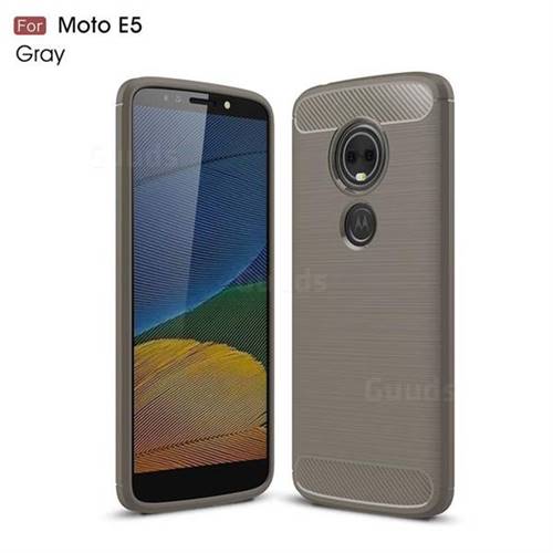 Luxury Carbon Fiber Brushed Wire Drawing Silicone TPU Back Cover for Motorola Moto E5 - Gray