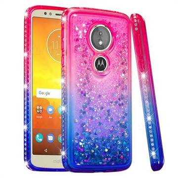 Diamond Frame Liquid Glitter Quicksand Sequins Phone Case for Motorola Moto E5 - Pink Blue