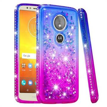 Diamond Frame Liquid Glitter Quicksand Sequins Phone Case for Motorola Moto E5 - Blue Purple