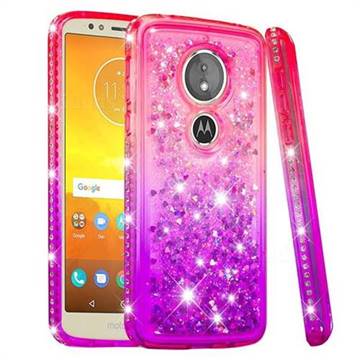 Diamond Frame Liquid Glitter Quicksand Sequins Phone Case for Motorola Moto E5 - Pink Purple