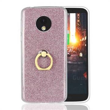 Luxury Soft TPU Glitter Back Ring Cover with 360 Rotate Finger Holder Buckle for Motorola Moto E5 - Pink