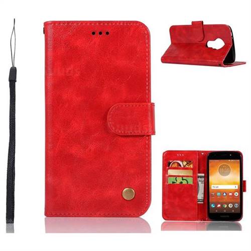 Luxury Retro Leather Wallet Case for Motorola Moto E5 - Red