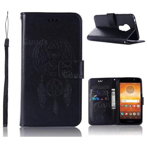 Intricate Embossing Owl Campanula Leather Wallet Case for Motorola Moto E5 - Black