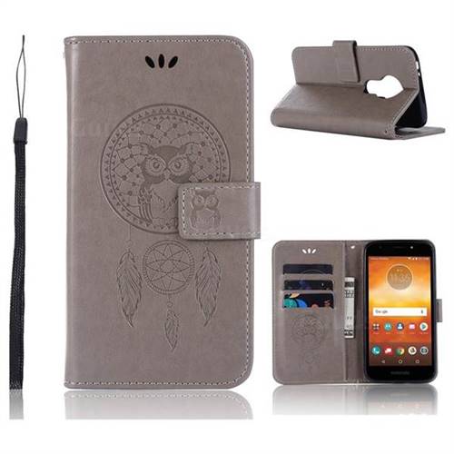 Intricate Embossing Owl Campanula Leather Wallet Case for Motorola Moto E5 - Grey