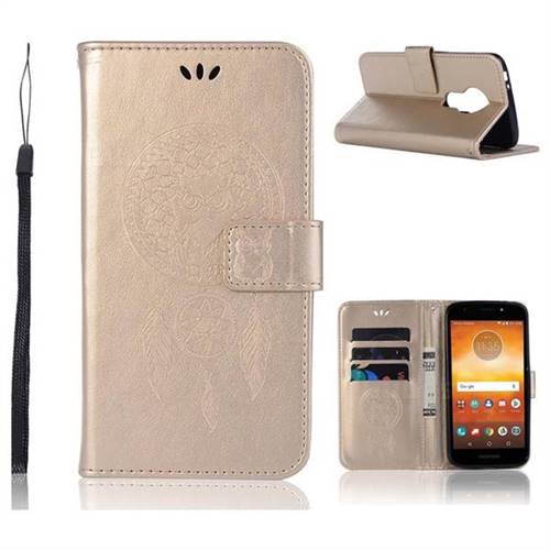 Intricate Embossing Owl Campanula Leather Wallet Case for Motorola Moto E5 - Champagne
