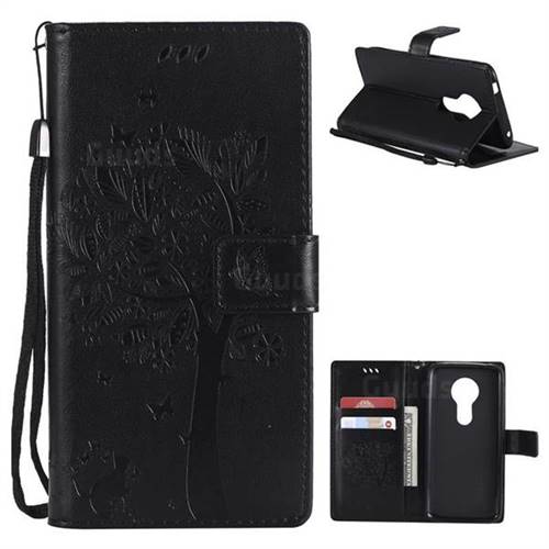 Embossing Butterfly Tree Leather Wallet Case for Motorola Moto E5 - Black