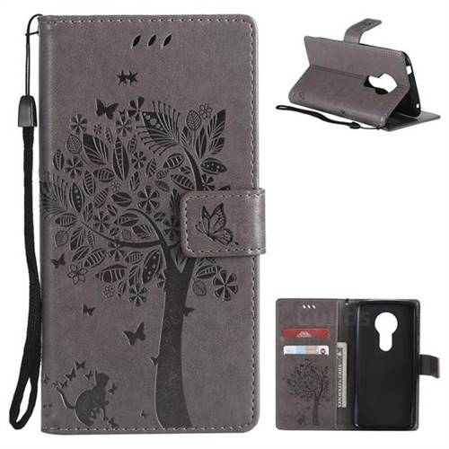 Embossing Butterfly Tree Leather Wallet Case for Motorola Moto E5 - Grey