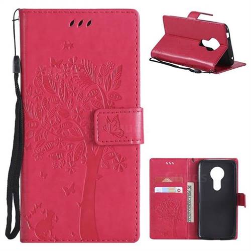Embossing Butterfly Tree Leather Wallet Case for Motorola Moto E5 - Rose