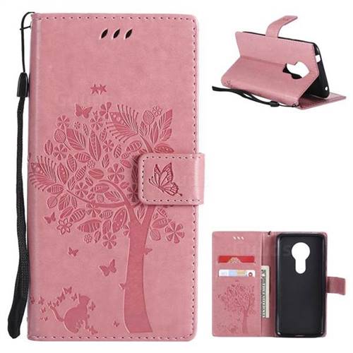 Embossing Butterfly Tree Leather Wallet Case for Motorola Moto E5 - Pink