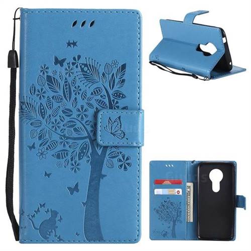 Embossing Butterfly Tree Leather Wallet Case for Motorola Moto E5 - Blue