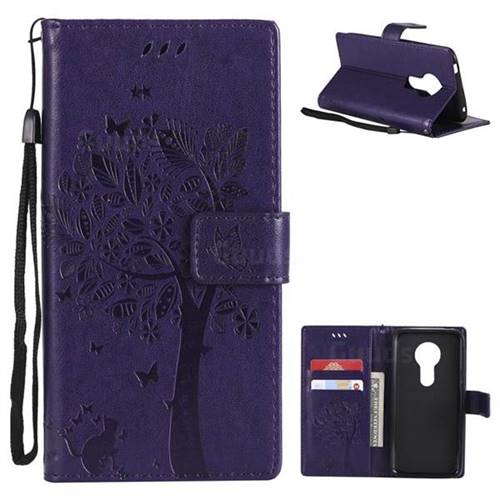 Embossing Butterfly Tree Leather Wallet Case for Motorola Moto E5 - Purple
