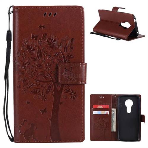 Embossing Butterfly Tree Leather Wallet Case for Motorola Moto E5 - Brown