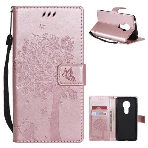 Embossing Butterfly Tree Leather Wallet Case for Motorola Moto E5 - Rose Pink
