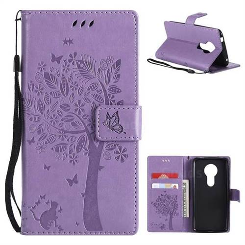 Embossing Butterfly Tree Leather Wallet Case for Motorola Moto E5 - Violet