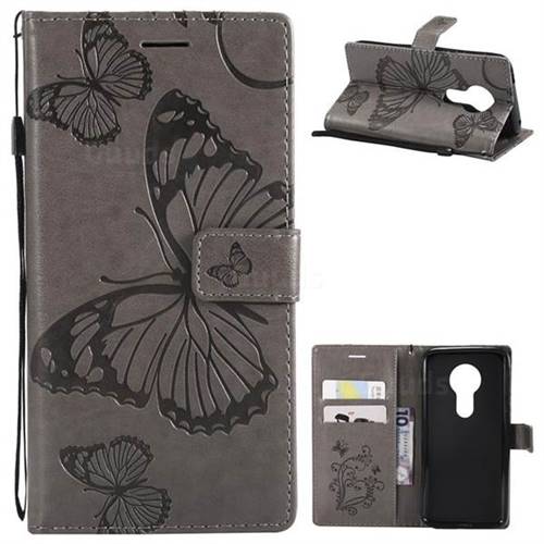 Embossing 3D Butterfly Leather Wallet Case for Motorola Moto E5 - Gray