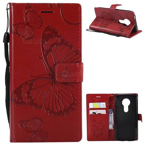 Embossing 3D Butterfly Leather Wallet Case for Motorola Moto E5 - Red