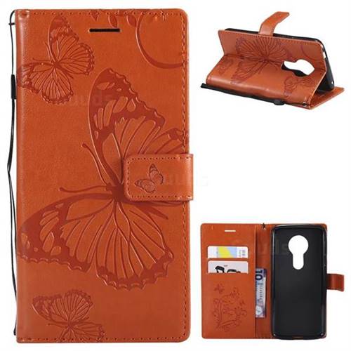 Embossing 3D Butterfly Leather Wallet Case for Motorola Moto E5 - Orange