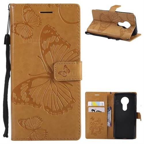 Embossing 3D Butterfly Leather Wallet Case for Motorola Moto E5 - Yellow