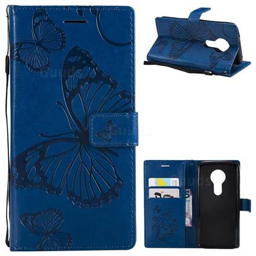 Embossing 3D Butterfly Leather Wallet Case for Motorola Moto E5 - Blue