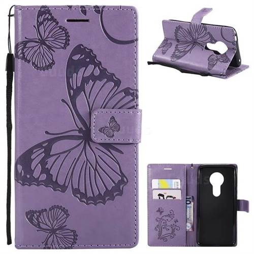 Embossing 3D Butterfly Leather Wallet Case for Motorola Moto E5 - Purple