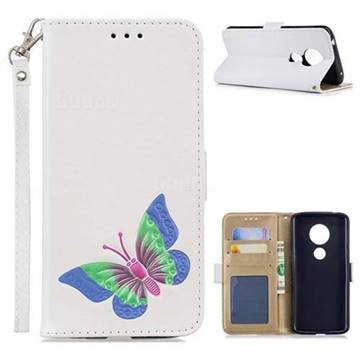 Imprint Embossing Butterfly Leather Wallet Case for Motorola Moto E5 - White