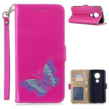 Imprint Embossing Butterfly Leather Wallet Case for Motorola Moto E5 - Rose Red
