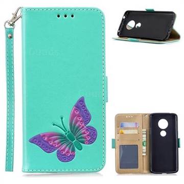 Imprint Embossing Butterfly Leather Wallet Case for Motorola Moto E5 - Mint Green