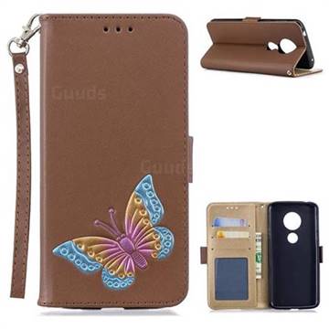 Imprint Embossing Butterfly Leather Wallet Case for Motorola Moto E5 - Brown