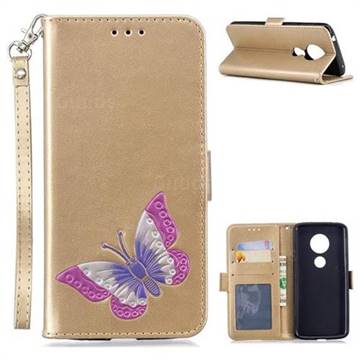 Imprint Embossing Butterfly Leather Wallet Case for Motorola Moto E5 - Golden