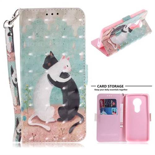 Black and White Cat 3D Painted Leather Wallet Phone Case for Motorola Moto E5