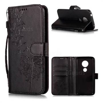 Intricate Embossing Dandelion Butterfly Leather Wallet Case for Motorola Moto E5 - Black